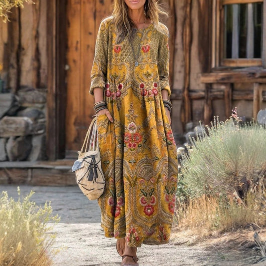 Freya | Golden Floral Maxi Dress