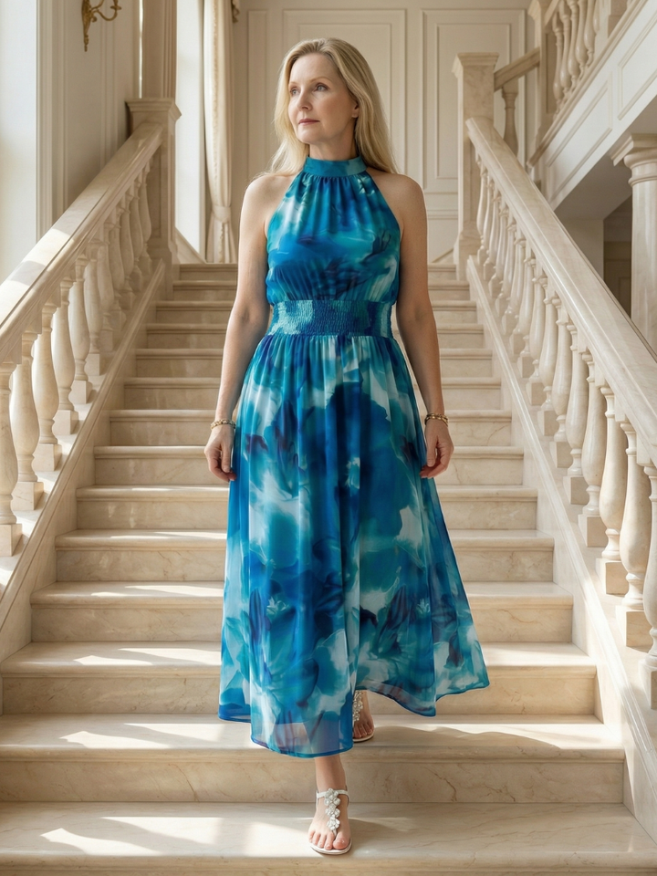 Annabel | Gathered Halter Midi Dress