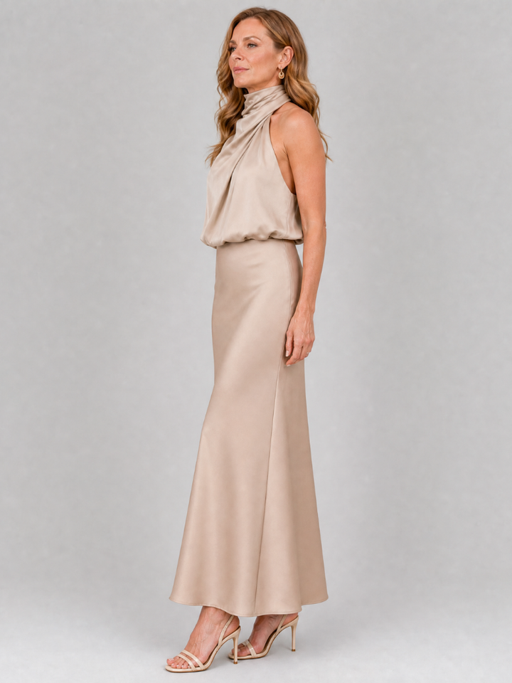 Celeste | Draped-Neck Midi Dress