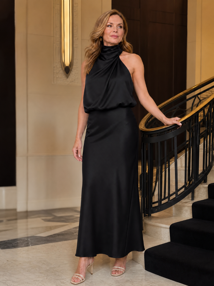 Celeste | Draped-Neck Midi Dress