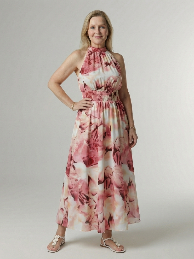 Annabel | Gathered Halter Midi Dress
