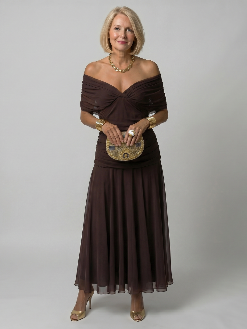 Imogen | Draped Off-Shoulder Midi Dress