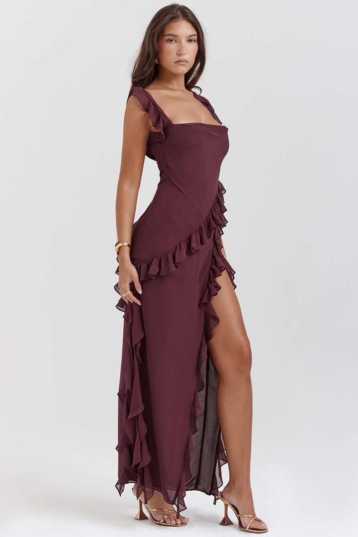 Margaret | Square-Neck Ruffle Maxi Dress