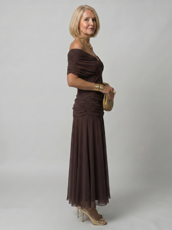 Imogen | Draped Off-Shoulder Midi Dress