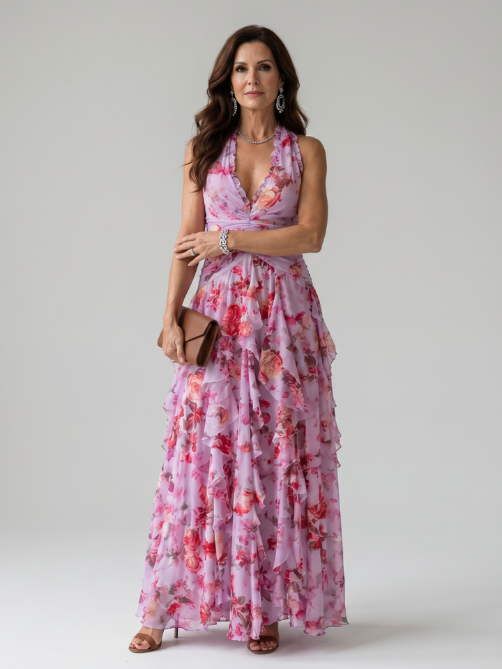 Evangeline | Ruched Floral Maxi Dress