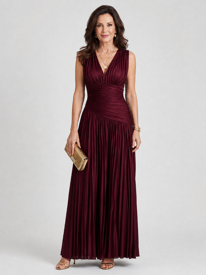 Genevieve | Pleated V-Neck Midi Dress
