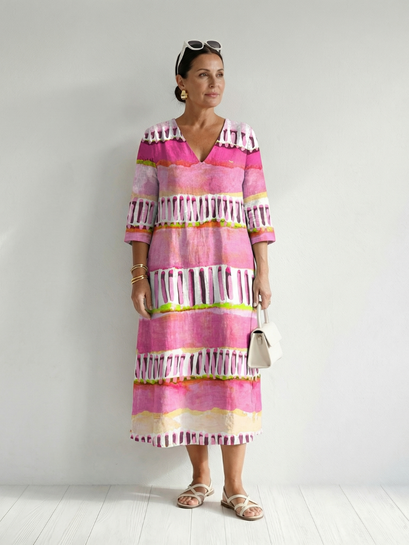 Adele | Patterned-Stripe Midi Dress