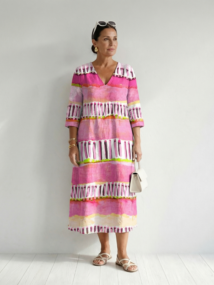 Adele | Patterned-Stripe Midi Dress