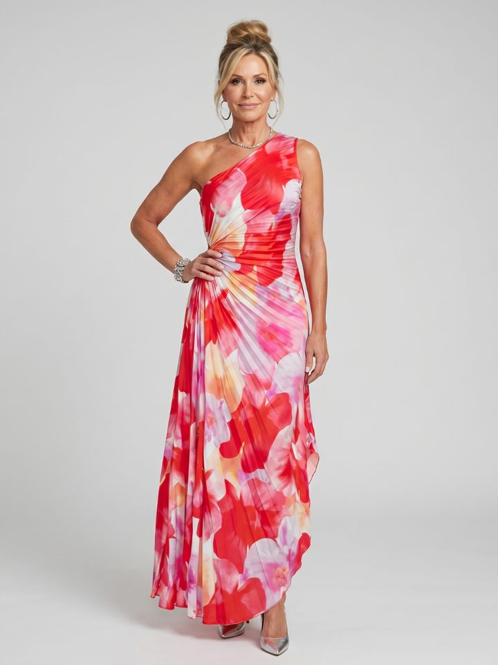 Giselle | One-Shoulder Pleated Midi Dress