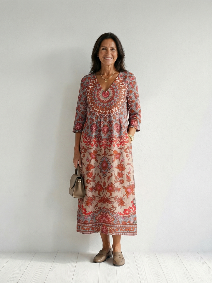 Natalie | Border-Print Midi Dress