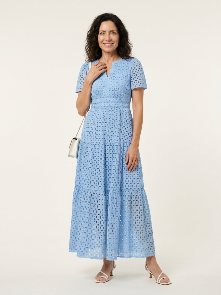 Juliet | V Neck Short Sleeve Tiered Midi Dress