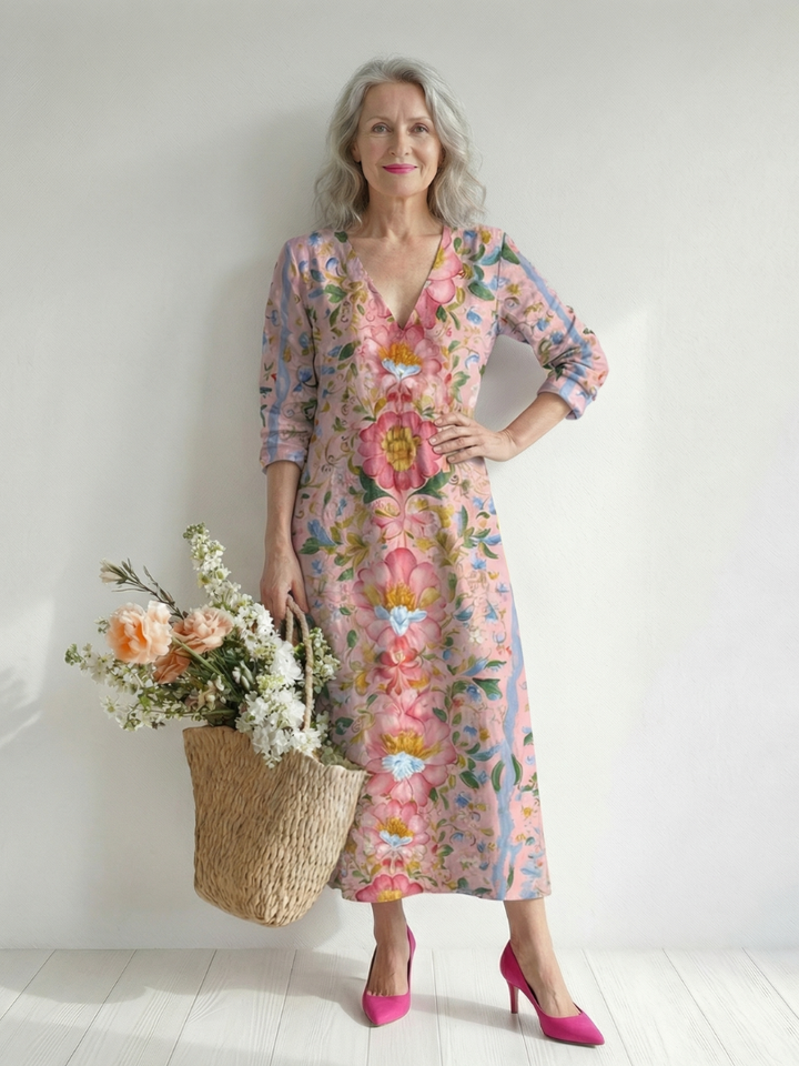 Meredith | Vertical Floral Midi Dress