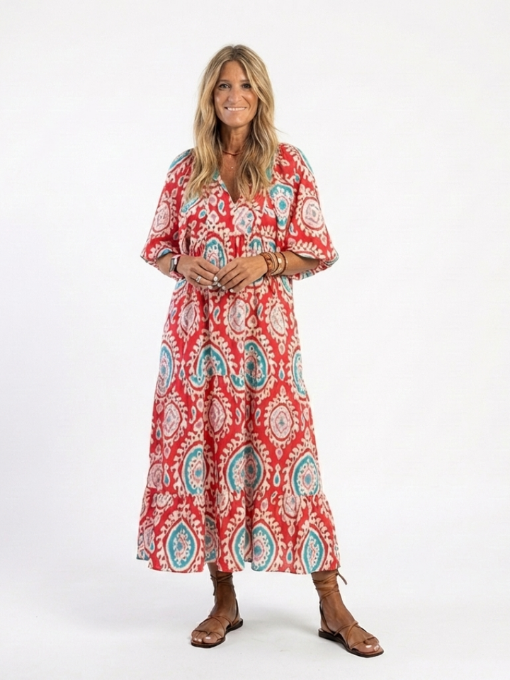 Camille | Paisley Print V-Neck Midi Dress