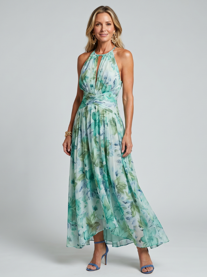Seraphina | Pleated Keyhole Midi Dress
