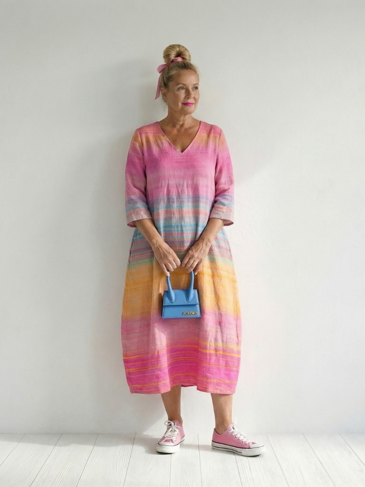 Fiona | Gradient-Stripe Midi Dress