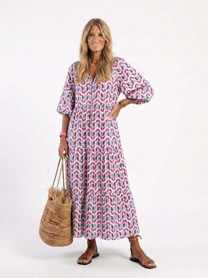 Ivy | Geometric Print Tiered Maxi Dress
