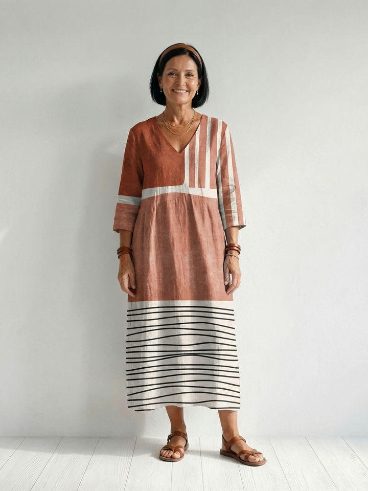 Simone | Relaxed Mixed-Stripe Midi Dress