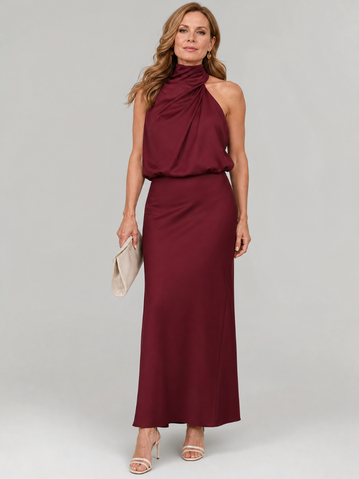 Celeste | Draped-Neck Midi Dress