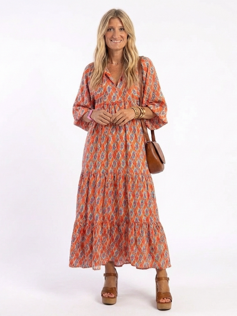 Juliet | Geometric Print Tiered Midi Dress