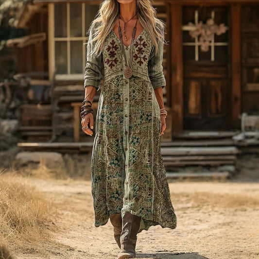 Bronte | Olive Ornamental Maxi Dress