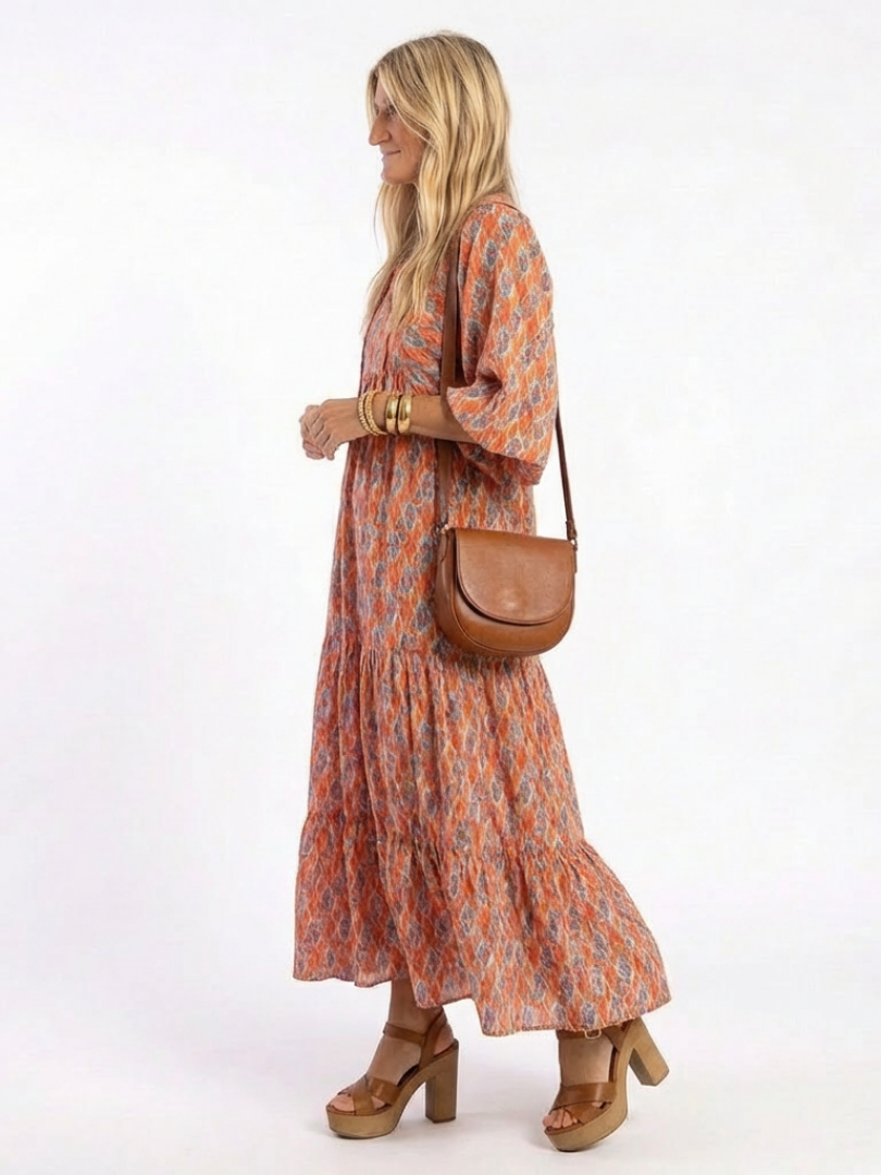 Juliet | Geometric Print Tiered Midi Dress