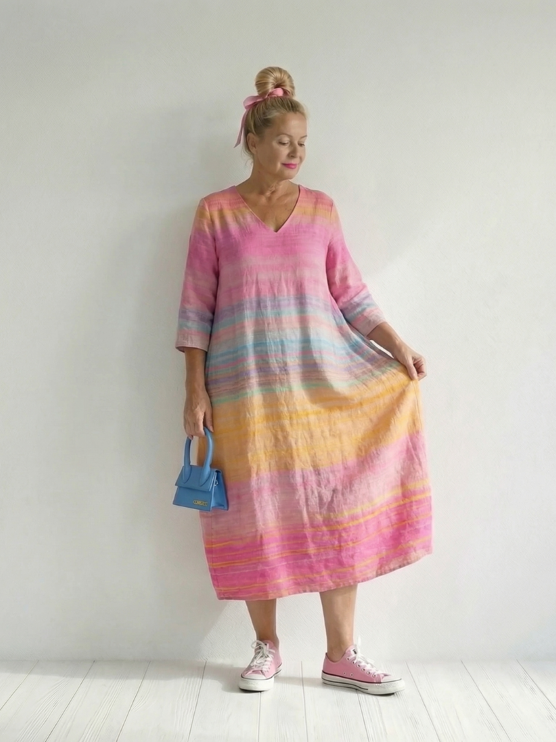 Fiona | Gradient-Stripe Midi Dress