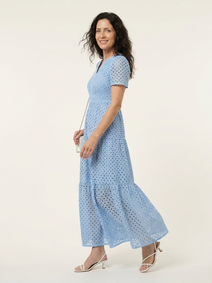 Juliet | V Neck Short Sleeve Tiered Midi Dress
