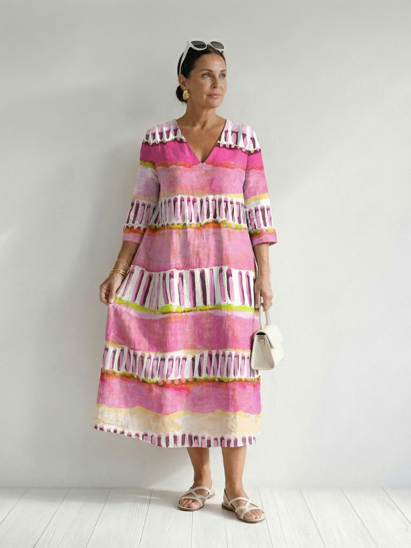 Adele | Patterned-Stripe Midi Dress