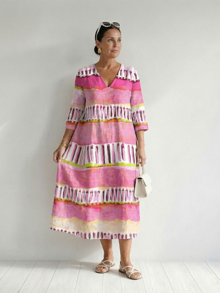 Adele | Patterned-Stripe Midi Dress