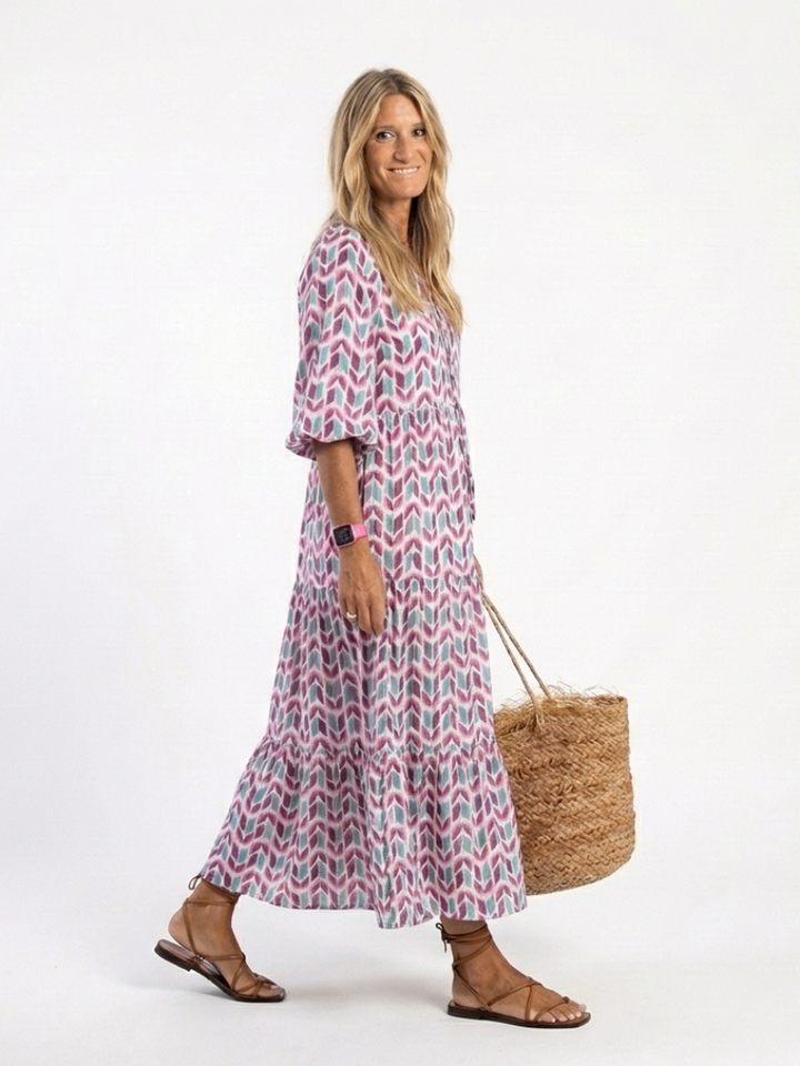 Ivy | Geometric Print Tiered Maxi Dress