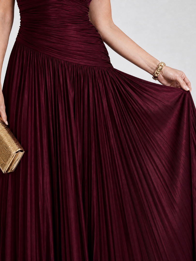Genevieve | Pleated V-Neck Midi Dress