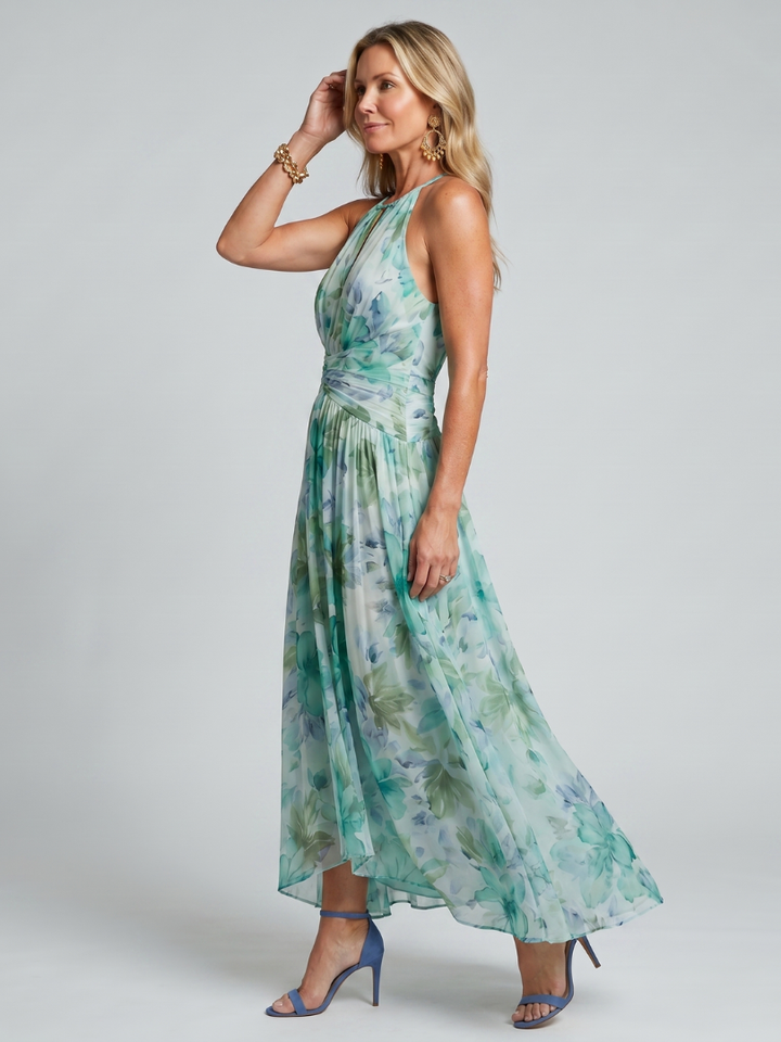 Seraphina | Pleated Keyhole Midi Dress