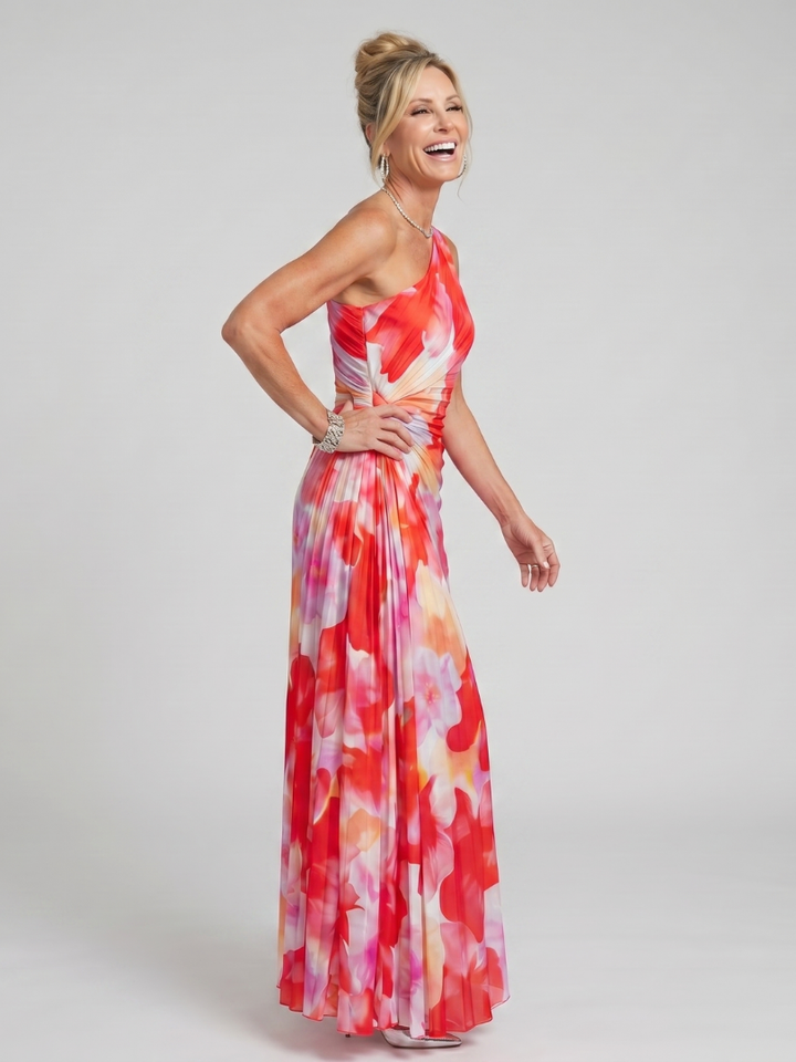 Giselle | One-Shoulder Pleated Midi Dress