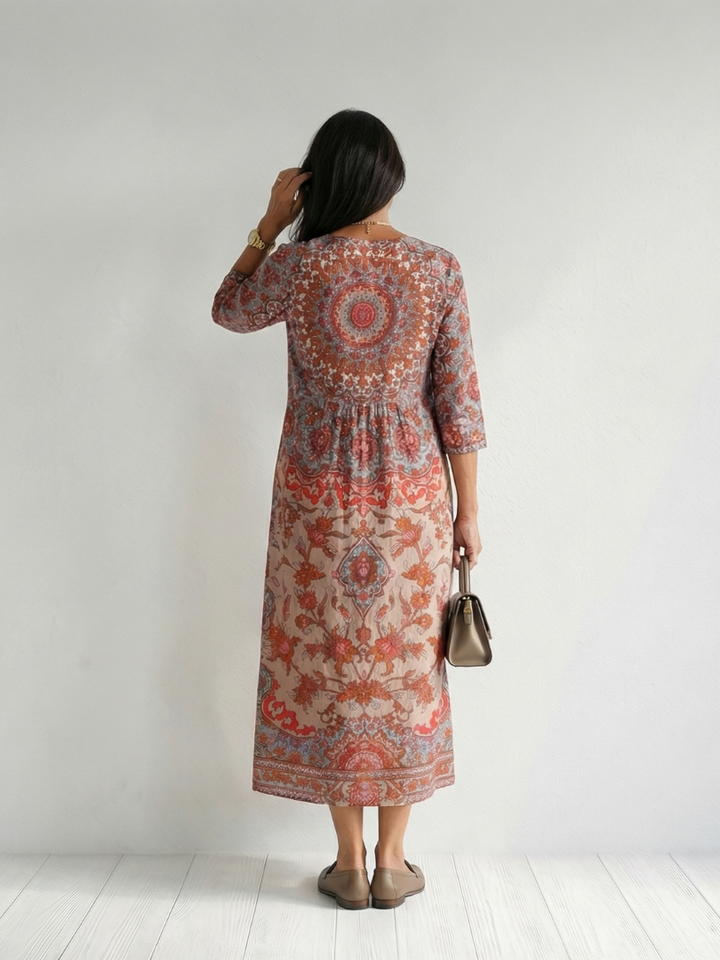 Natalie | Border-Print Midi Dress