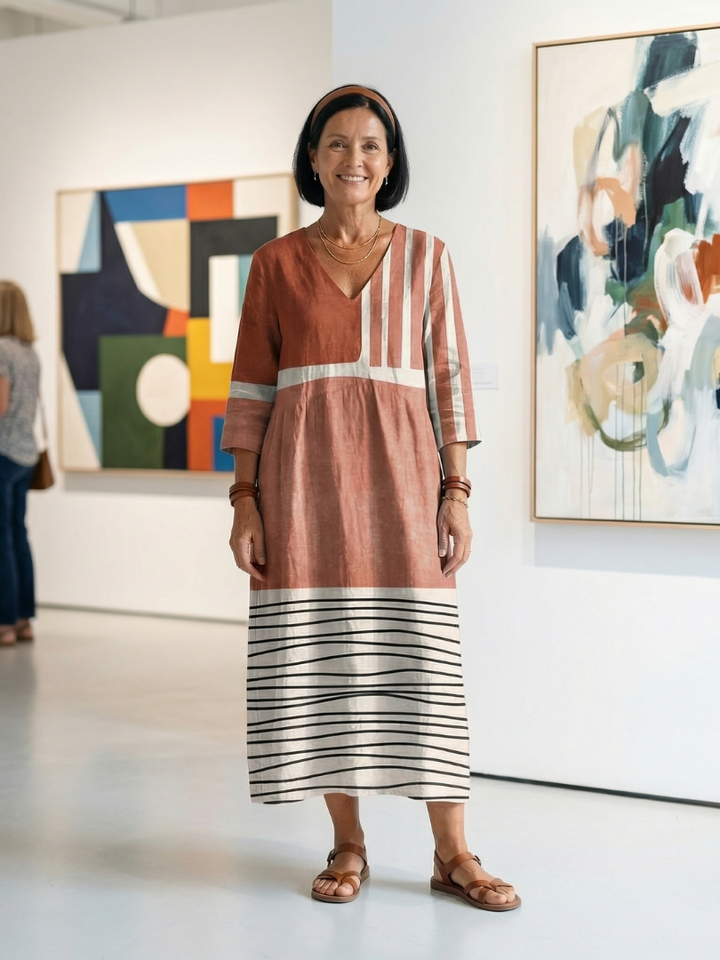 Simone | Relaxed Mixed-Stripe Midi Dress