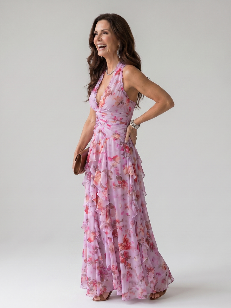Evangeline | Ruched Floral Maxi Dress