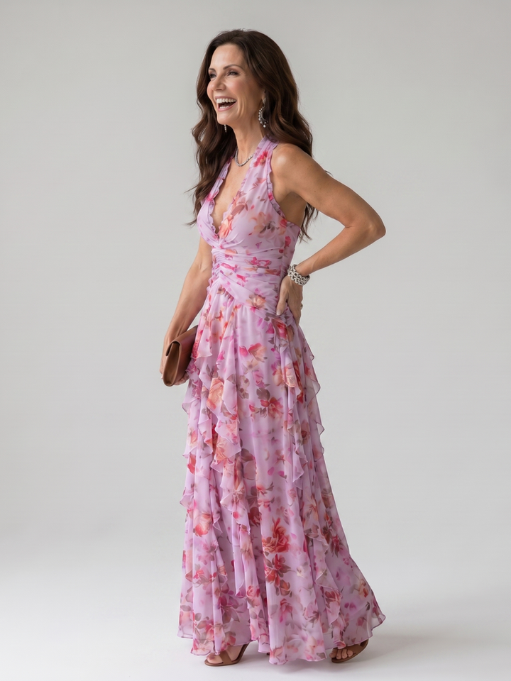 Evangeline | Ruched Floral Maxi Dress