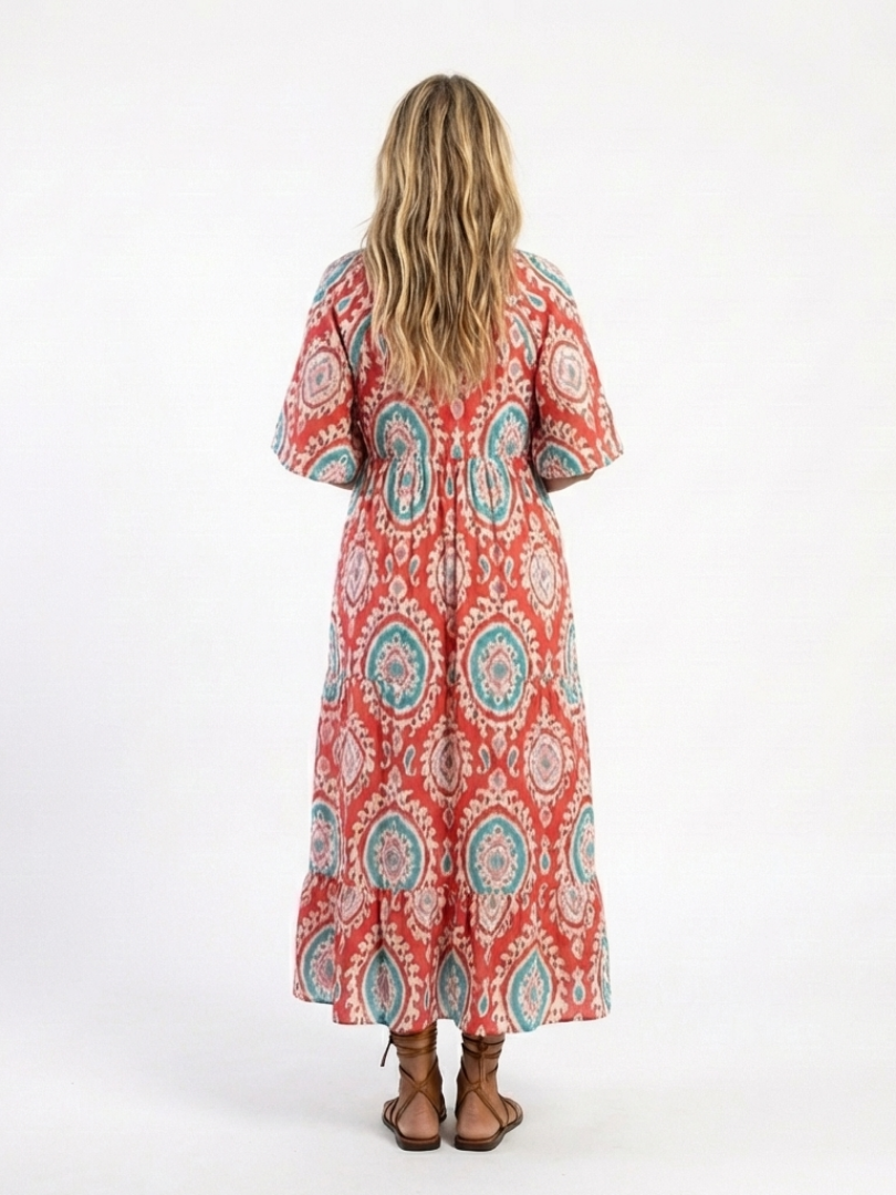 Camille | Paisley Print V-Neck Midi Dress