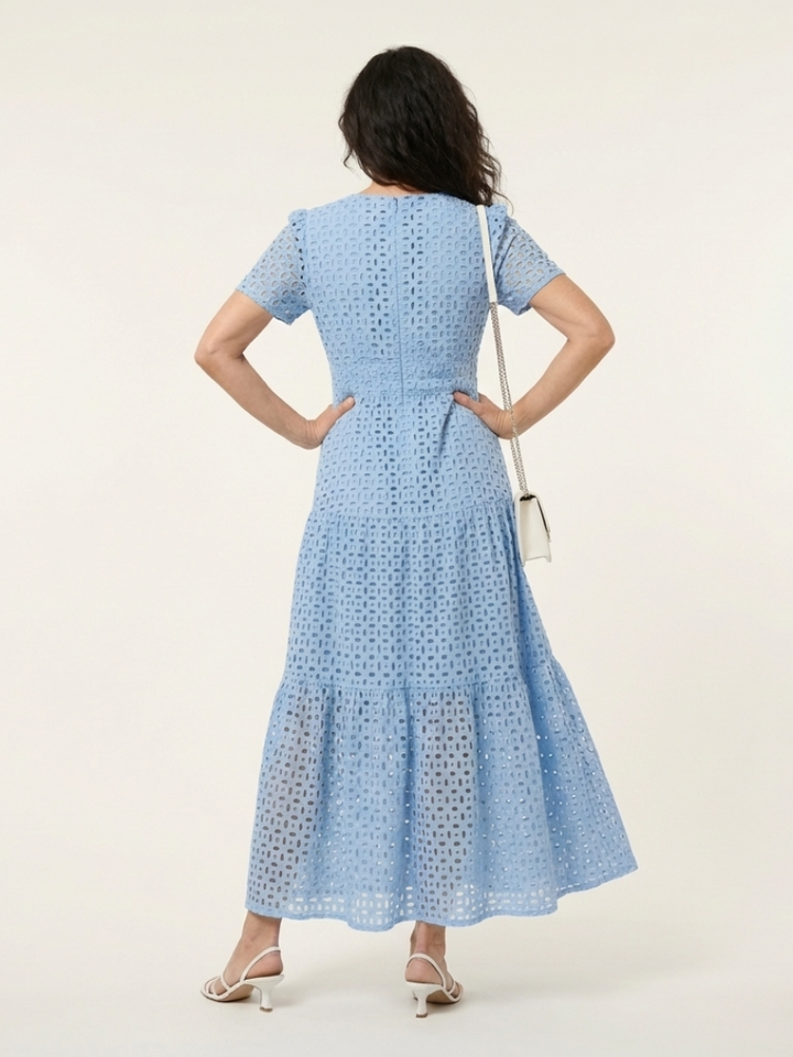 Juliet | V Neck Short Sleeve Tiered Midi Dress