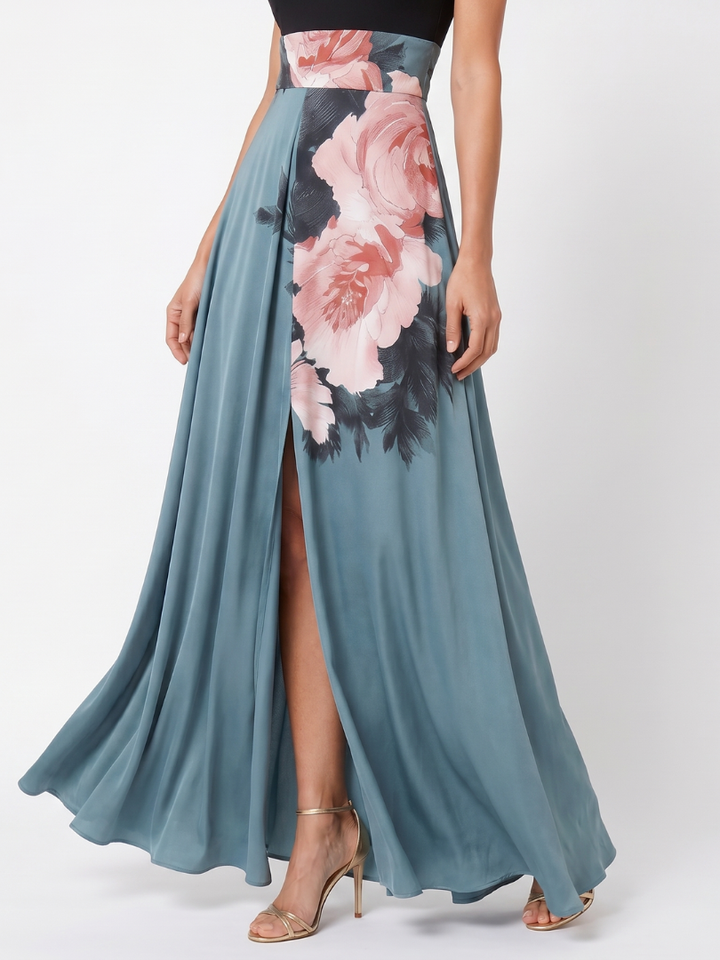 Victoria | Floral-Skirt Halter Maxi Dress