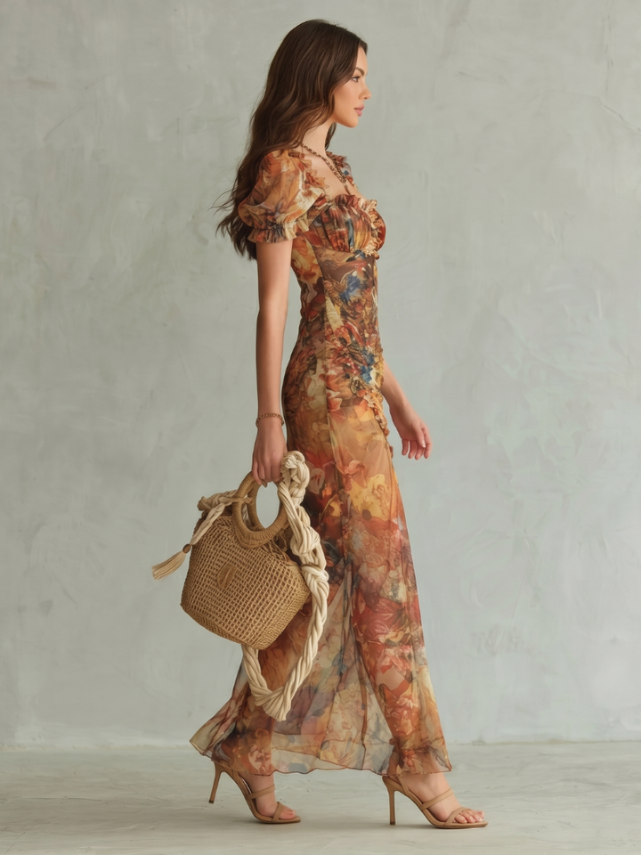 Daphne | Ruched Slit Midi Dress