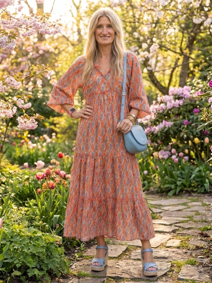 Juliet | Geometric Print Tiered Midi Dress