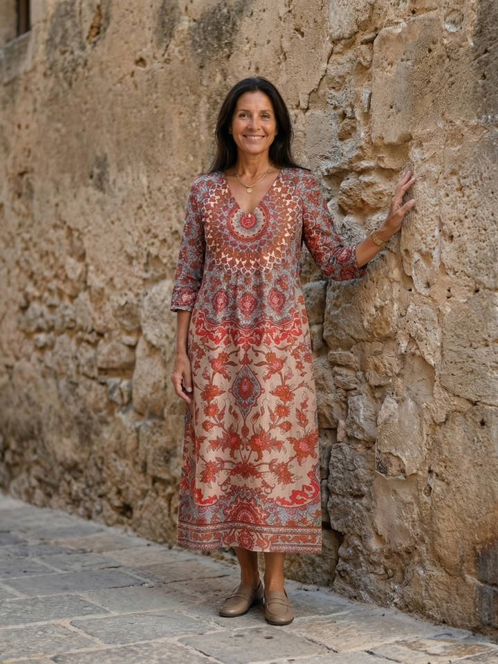 Natalie | Border-Print Midi Dress