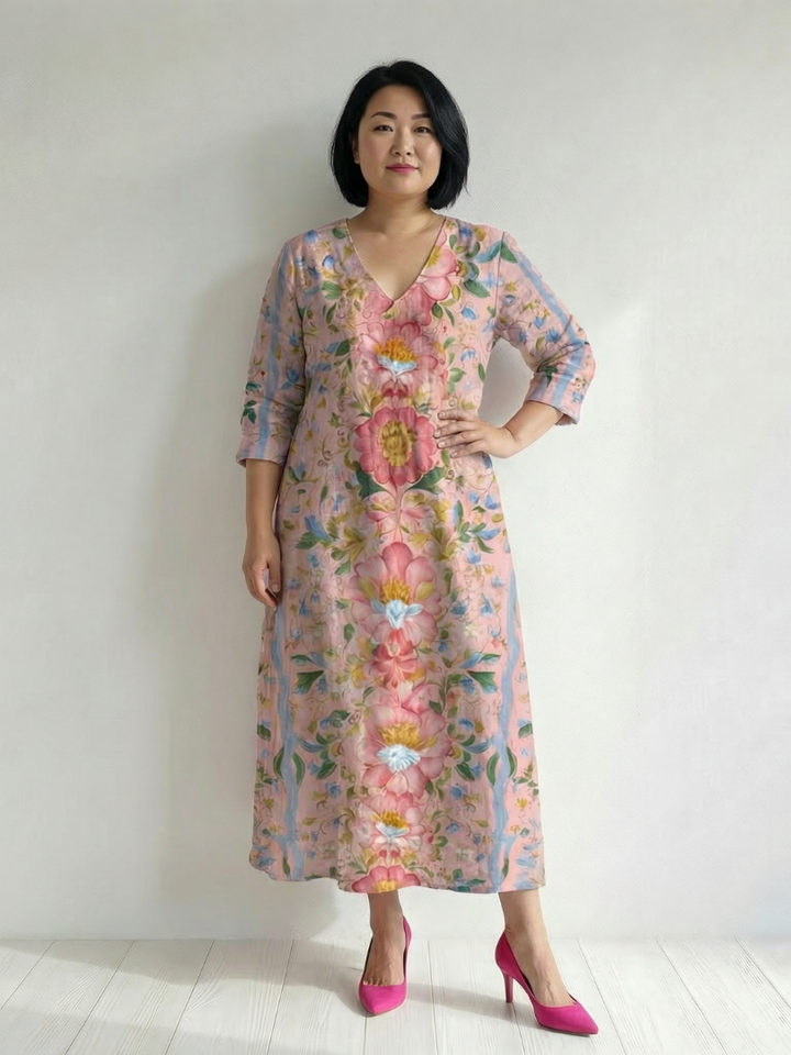 Meredith | Vertical Floral Midi Dress
