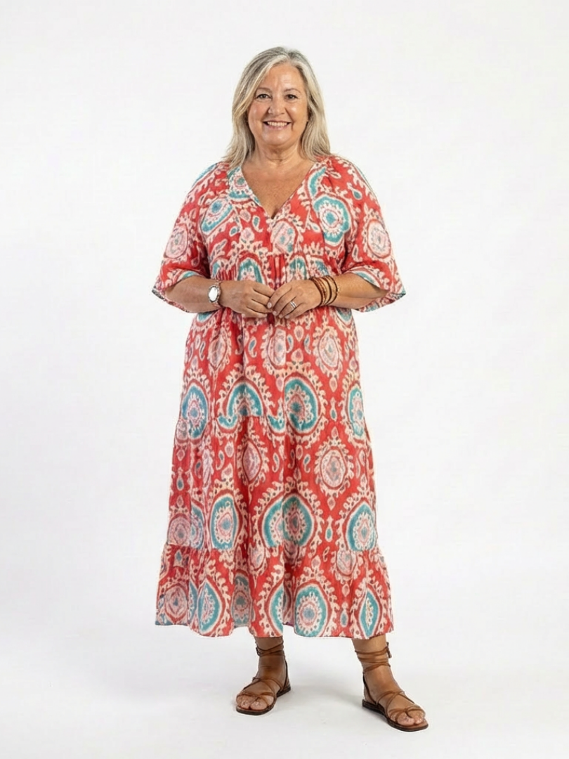 Camille | Paisley Print V-Neck Midi Dress
