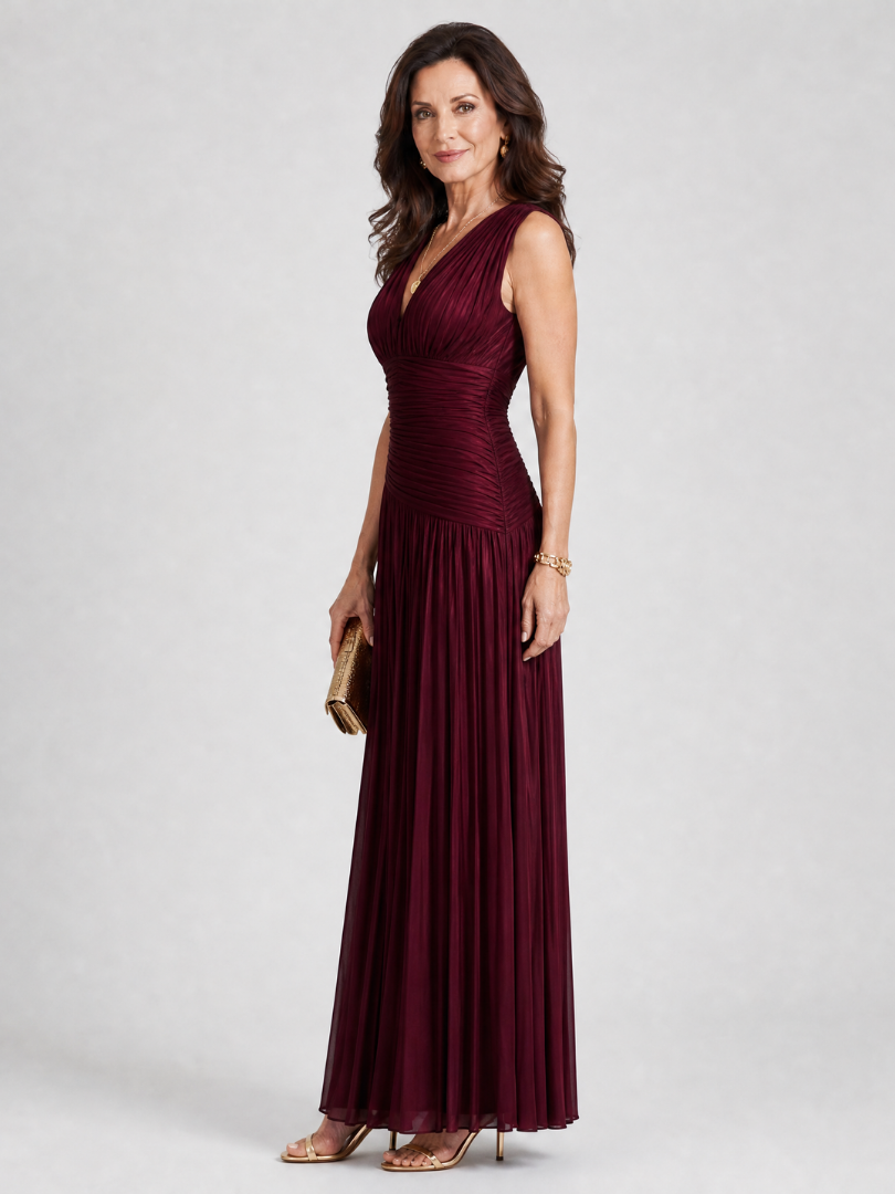 Genevieve | Pleated V-Neck Midi Dress