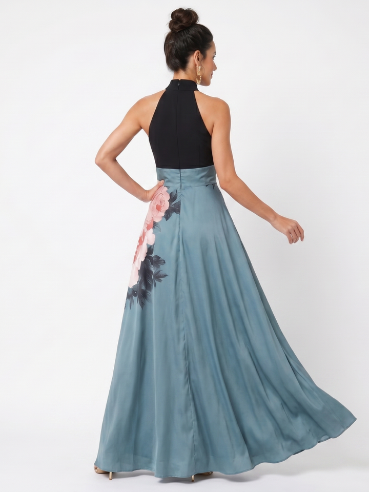 Victoria | Floral-Skirt Halter Maxi Dress