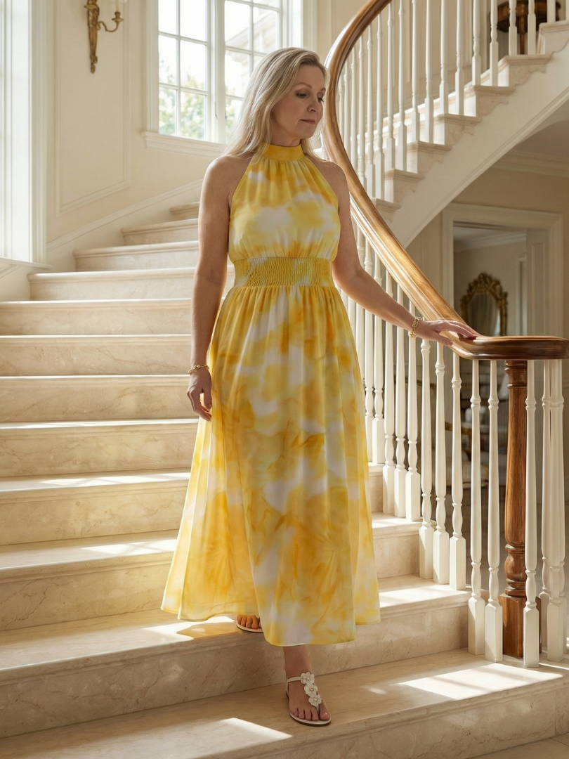Annabel | Gathered Halter Midi Dress