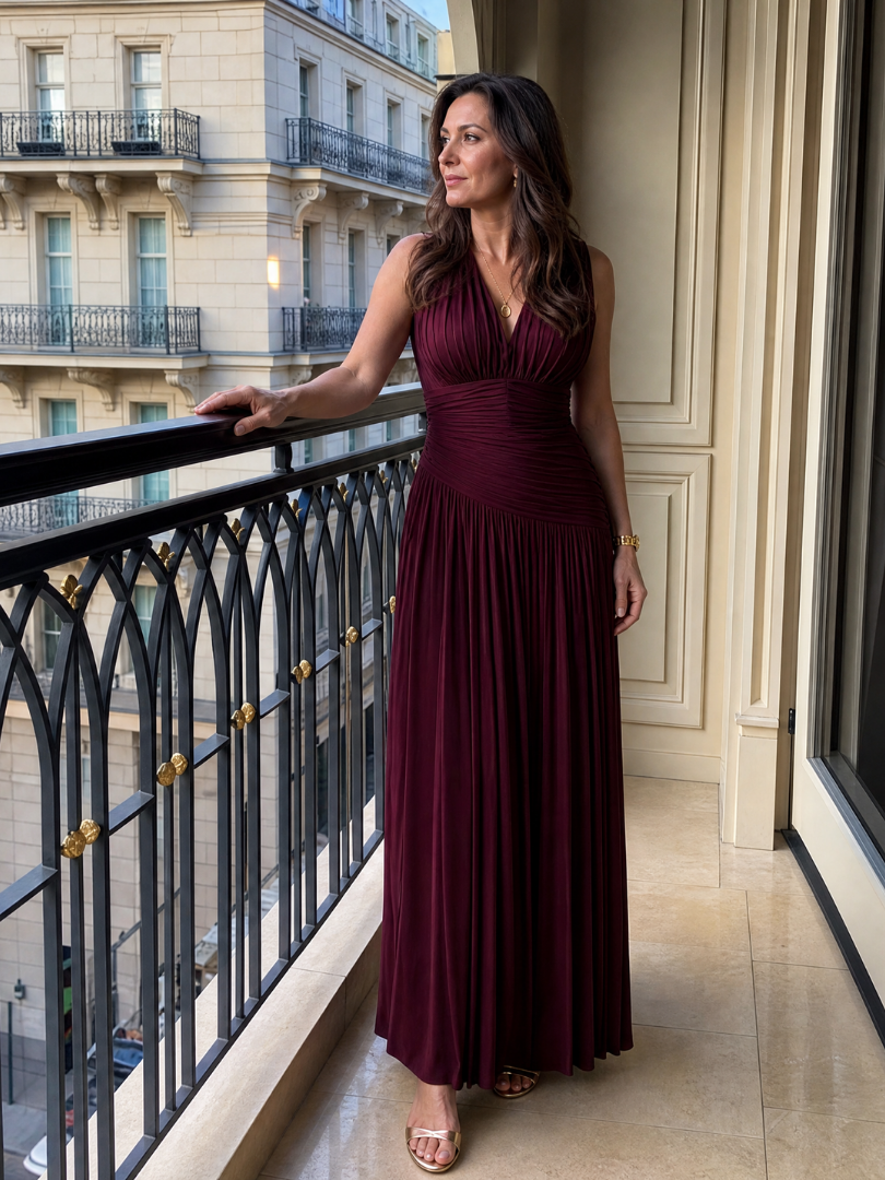 Genevieve | Pleated V-Neck Midi Dress