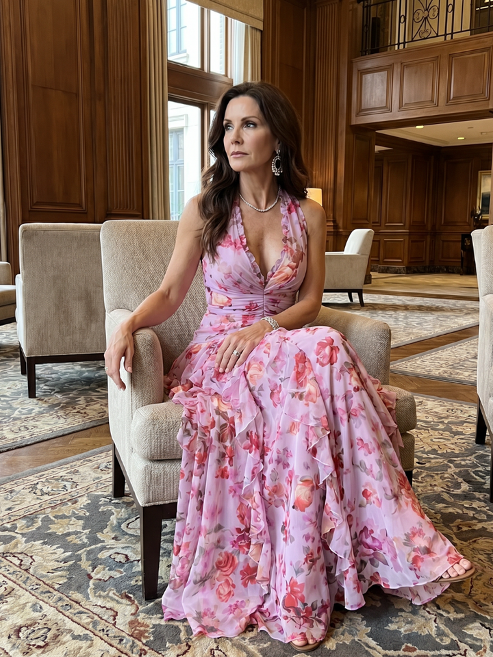 Evangeline | Ruched Floral Maxi Dress